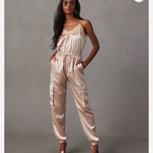 Elegant Satin Beige Jumpsuit